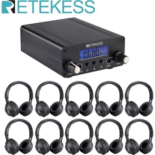 Retekess TR508 Wireless FM Broadcast Transmitter Radio Station+10pcs TR104 Headphone for Drive-in Church Meeting Translation