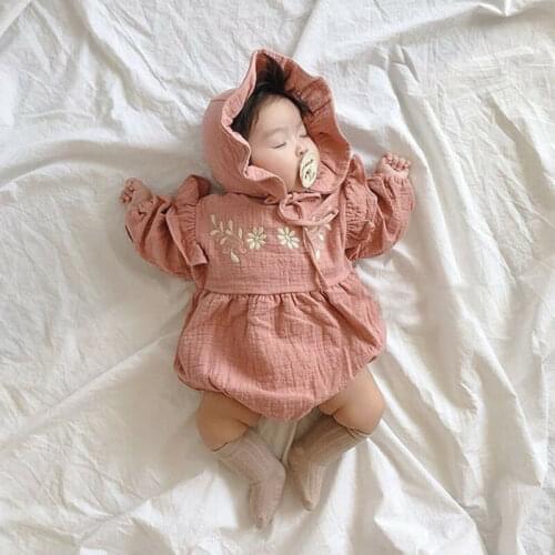 Newborn baby girl ruffle long sleeve bodysuit with hat infant body bebe one piece