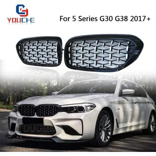 G30 G31 Diamonds Style Silver Grille For BMW 5 Series G30 G31 G38 2017 + 520i 530i 540i Front Bumper Kidney Grille Mesh