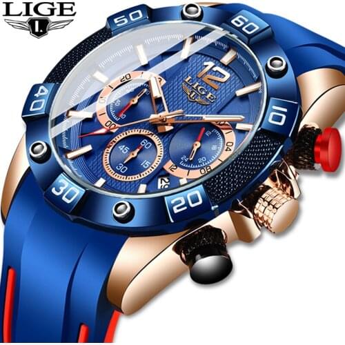 LIGE Sports Clock Fashion Mens Watches Top Brand Luxury Quartz Watch Men Silicone Waterproof Date Wristwatches Relogio Masculino