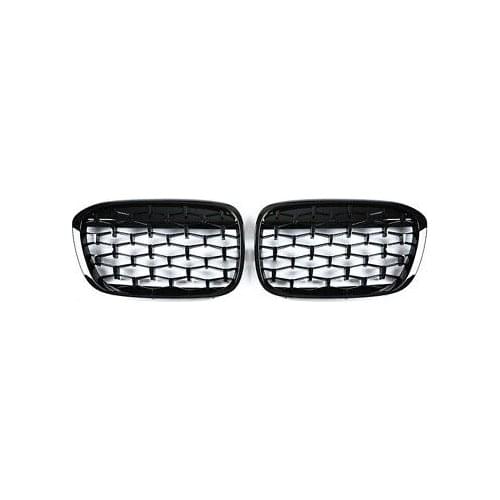 Black Front Middle Bumper Grille Replacement 2pcs For BMW X1 F48 2016 - 2019