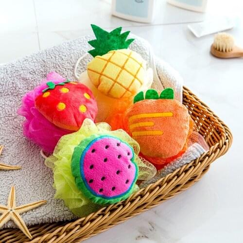 Color Fruit Modeling Bath Flower Children Shower Ball Bath Products Bubble Strawberry Pineapple Watermelon Bath Brushes-02