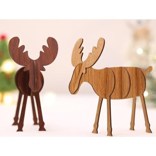 Christmas Wooden Pendants Ornaments DIY Wood Crafts Xmas Tree Ornaments Snowflake Elk Christmas Party Decorations for Home