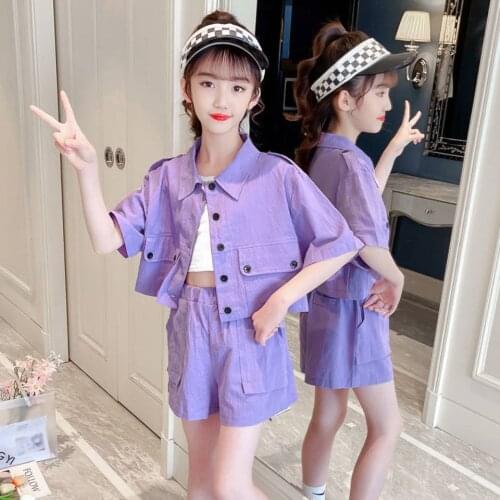 New Cute 2021 Summer Baby Girl Outfits Short Sleeve t-shirt And Shorts 2Pieces/Set For 4 6 8 10 12 14Yrs Teen Girls Clothing Set