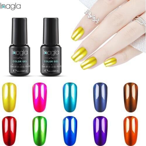 Inagla 8ML Titanium Silver UV Gel Nail Polish Glitter Gamestone Glass Gel Nail Art Semi-Permanent Mirror Metal Effect Lacquer