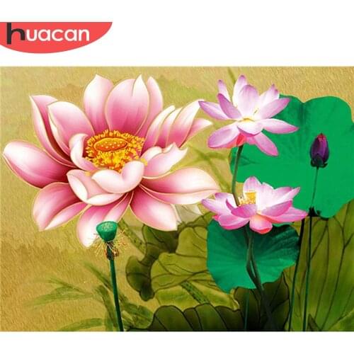 HUACAN 5D Diamond Painting Lotus Flower Diamond Embroidery Cross Stitch Full Square Diamond Mosaic Sale Home Decor