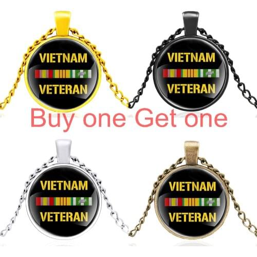 Classic American Veteran Glass Cabochon Charm Pendant Necklace Men Women Jewelry Accessories Gifts