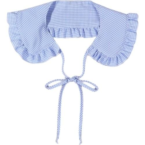 K3NF Doll Neck with Plaid Pattern Ornament & Fixing Straps for Dresses or Blouses Mini Capes with Check Pattern Decoration