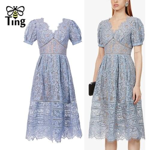 Tingfly 2021 SP Lace Dress High-end Self Portrait V Neck A Line Midi Long Summer Lace Dress Party Dinner Dresses Elbise Brand SP