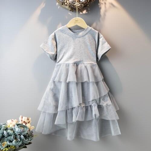 Fashion Girls Tulle Dress Kids Princess Birthday Party Clothing Short O-Neck Sleeve Layered Cake Dress