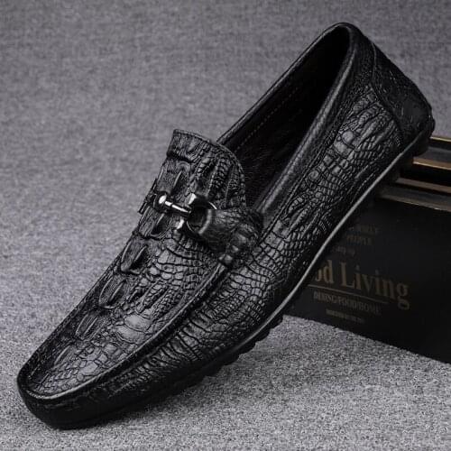 Crocodile Pattern Mens Shoes Casual Luxury Brand Summer Men Loafers Split Leather Moccasins Comfy Breathable Slip On Boat Shoes