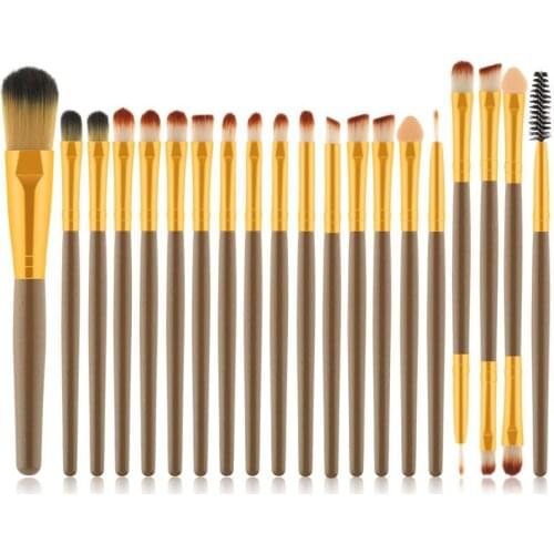 20Pcs Yellow Gold Wooden Handle Brown Gold Tube Eye Makeup Brush Set Blooming Outline Tool To Create A Refined Look #LR1