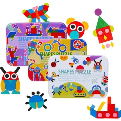 New Montessori Game Baby Kids Toys Wooden Cartoon Cognition Puzzle Toys Iron Box Cards Matching Educational Game