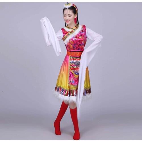 New Tibetan dance costumes childrens adult Tibetan water sleeve Tibetan costume Mongolian costume women Group dance dress