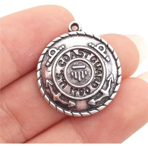 BULK 30pcs Lots Zinc Alloy US Coast Guard Charms Antique Silver Plated Military Pendant 20*23mm 3.5g