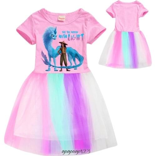 Raya and The Last Dragon Girls dress print Cartoon Cotton A-Line Knee-Length vestidos kids dresses girls princess dress elegant