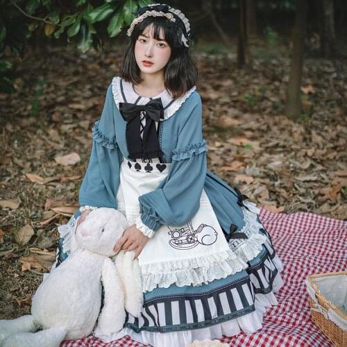 Princess tea party sweet lolita dress vintage bowknot cute printing victorian dress kawaii girl gothic lolita op loli cos loli