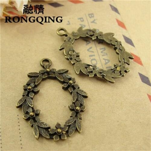 RONGQING 32*23MM Antique Bronze Hollow Wreath Pendant Charms 50pcs/lot Handmade Jewelry Findings DIY