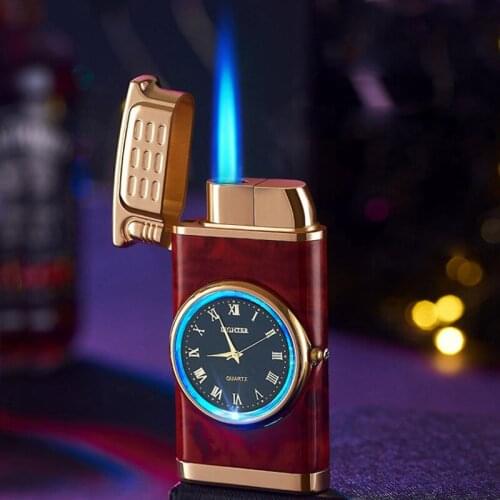 Luxurious Watch Blue light Turbo Jet Lighter 1300 C Windproof Inflated Butane Gas Torch Metal Cigarette Lighters