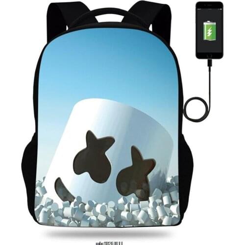 Hot Sale DJ Marshmello Backpacks School Bags For Teenager Girls Boys School USB Backpack Student Bookbags Travel Bag