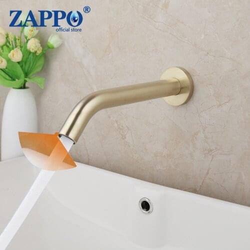 ZAPPO Brush Gold Bathroom Automatic Infrared Sink Faucets Hands Touchless Free Faucet Sensor Tap Cold Water Wall Mounted