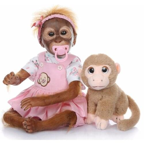 NPK New 52CM Macaco bonecas reborn detailed paint baby Monkey silicone dolls toys collectible art high quality Apes doll gift