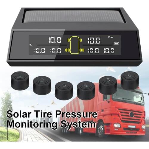 External Sensor 6Pcs/set Car Solar Power TPMS LCD Color Screen Monitoring Tire Pressure Range Tire Pressure Monitoring System