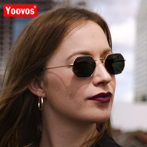 Yoovos Hexagon Sunglasse Women 2021 Metal Vintage Brand Designer Sunglasses For Men Rimless Clear Ocean Lenses Sun Glasses