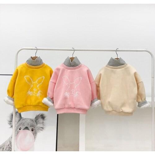 Toddler Girls Hoodie Spring Autumn Thicken Plus Velvet Cartoon Rabbit Print Long Sleeve Sweatshirt for Girls Baby Girl Pullover
