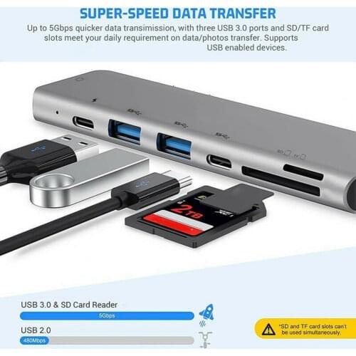 USB 3.0 Type-C Hub 4K Thunderbolt 3 Adapter USB C Hub with Hub 3.0 TF SD Reader Slot PD for MacBook Pro/Air 2018-2020 2016-2020