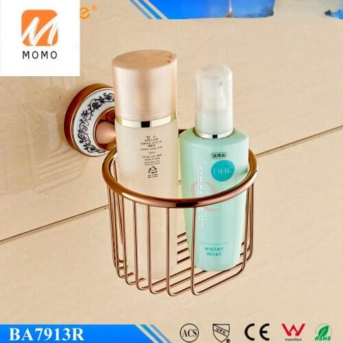 Beelee BL7913R Solid Brass Rose Gold Toilet Paper Holder Wall Mounted Bathroom Paper Storage Basket