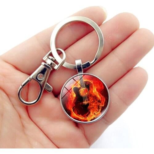 WG 1pc Rock Band Guitar Pendant Keychain Time Gem&stone Handmade Keychains Key Ring Key Holder for Women Car Bags Accessories