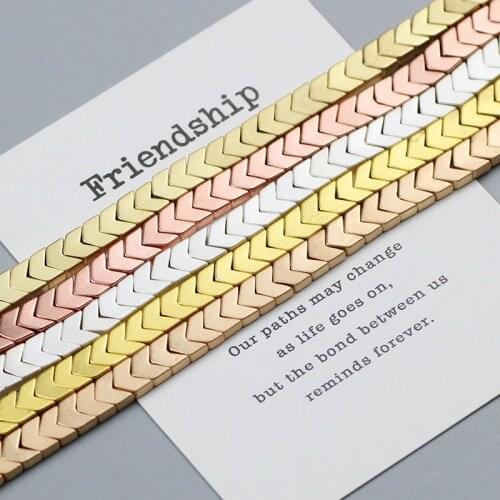 WLYeeS Poland Matte Gold Silvers Triangle Arrows Plating Natural Hematite beads 6MM 95Pcs/Strand Loose beads for Jewelry Making