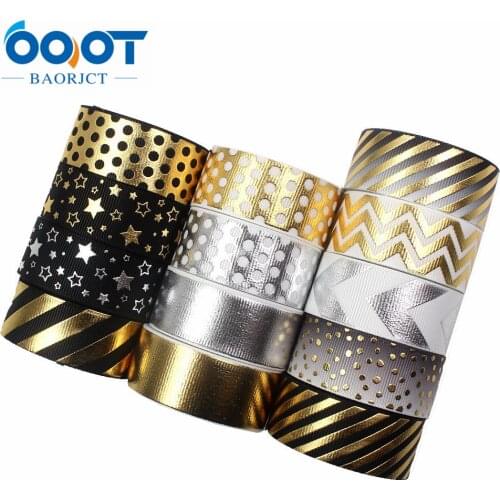 G-18525-1,10yards/lot 7/8"22mm Hot gold and silver geometric Printed grosgrain ribbon DIY handmade bow headdress gift wrap