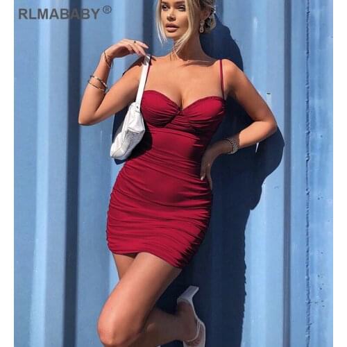 Sexy Spaghetti Strap Ruched Ruffles Mini Dress Slim Off Shoulder Backless Sleeveless Women Bodycon Dress Summer Casual Dress