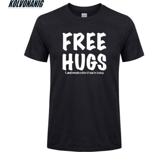 KOLVONANIG 2019 Summer Fashion Rock Tops Tees Free Hugs Print T Shirt Men O-Neck Short Sleeve Cute T-Shirts Plus Size Camiseta