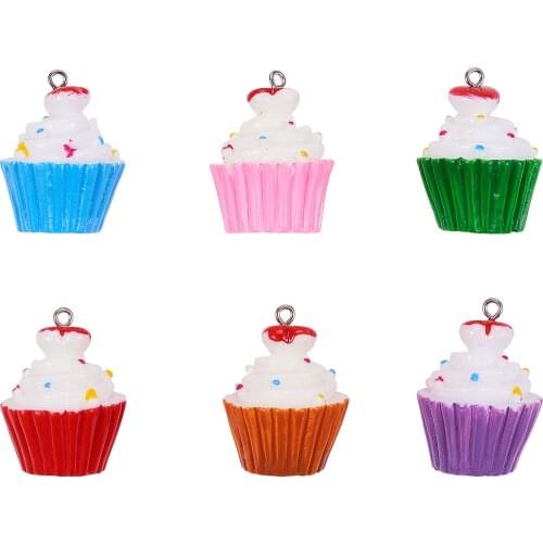 30Pcs Cup Cake Resin Charms Pendants with Iron Loop for DIY Earrings Jewelry Key Chain Making Decor Accessories Mixed Color