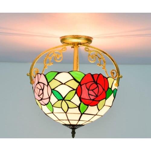 30cm European-Style Retro Two-Color Rose Multi-Color Glass Restaurant Bedroom Corridor Bathroom Glass Semi-Ceiling Lamp