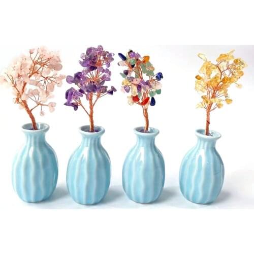 Free Shipping Natural Real Crystal High Quality Gravel Vase Fortune Tree Desk Decoration Quartz Home Decor Crafts ZLF