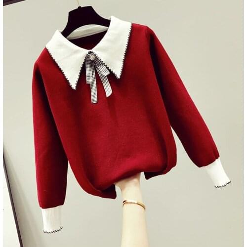 Doll collar blouse 2021 new loose western style knitted bottoming shirt sweater women spring all-match
