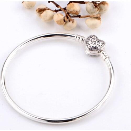 Authentic 925 Sterling Silver Pan Bracelet Retro Heart Button Fashion Base Chain Bracelet Fit Diy Charm Women Jewelry