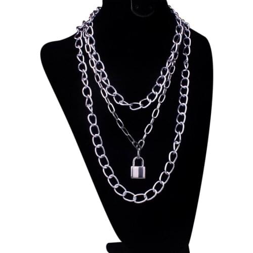 Alloy Stainless Steel Aluminium Chain Punk Hiphop Chain Lock Necklace For women Padlock Chokers Necklace For Men