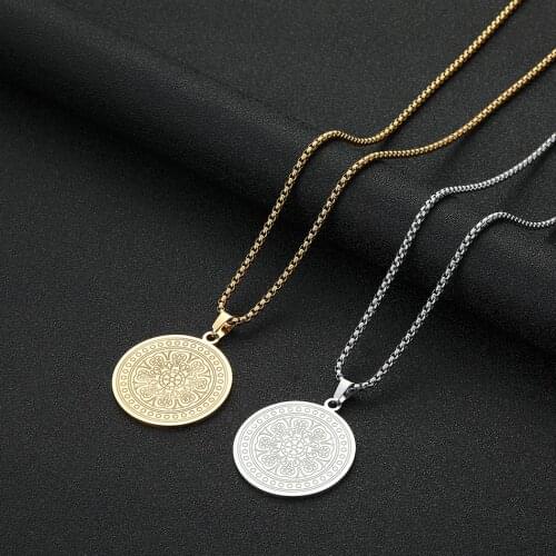 Cxwind Fashion Womens Choker Necklace Mandala Flower Pendant & Necklace Chain Stainless Steel Spiritual Necklaces Charm Jewelry