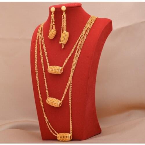 Dubai Jewelry sets 24K gold plated luxury African wedding gifts bridal bracelet necklace earrings ring jewellery set for women