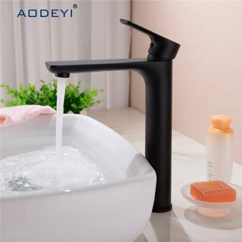 Two Size Bathroom Faucet Black Solid Brass Bathroom Solid Basin Faucet Cold and Hot Water Mixer Single Handle Tap