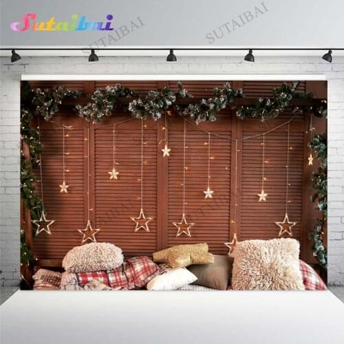 Merry Christmas Photography Backdrop Headboard Background Children Kids New Year Portraits Indoor Xmas Photoshoots Wallpaper