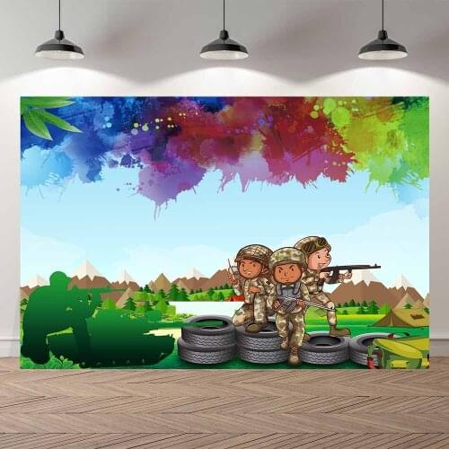 Seekpro Photography Background boys Happy birthday party cartoon military CS soldier Backdrop Photo Photocall