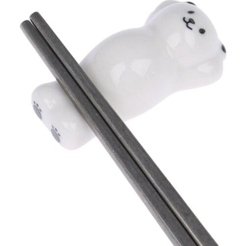 1Pc Cute White Bear Ceramic Chopsticks Holder Rack Spoon Fork for Kitchen