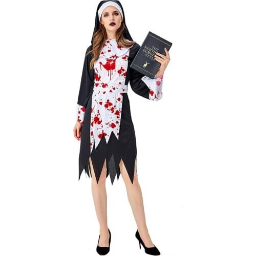 Bloody Nun Costume Cosplay For Adult Halloween Costume For Women Scary Monastery Nun Suit Carnival Party Dress Up