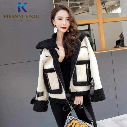 Winter Women Suede Jacket Thick Warm Lamb Wool Jackets Fur Coat Fashion Lapel Loose Motorcycle Leather Jacket Female Outerwear